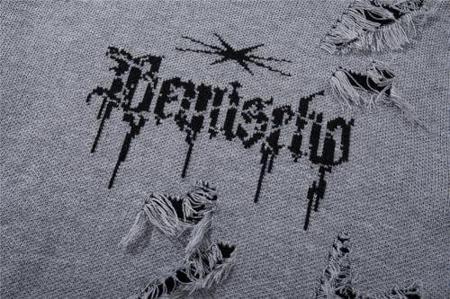 Hip Hop Streetwear Ripped Knitted Sweater Men Spring Autumn Oversized Pullover Male3