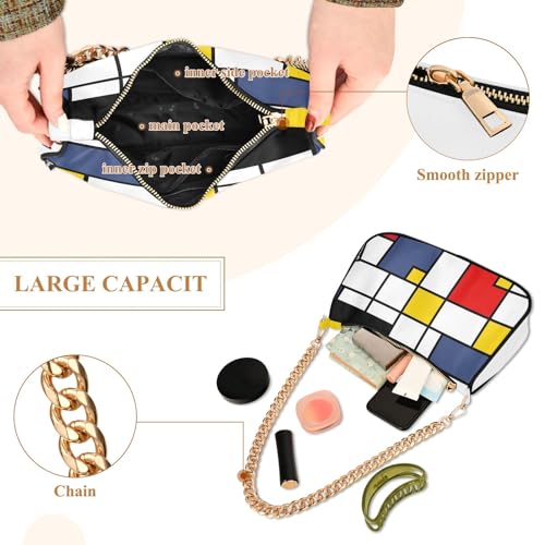 Geometric Abstract Mondrian Style Phone Purse Hobo Party Clutch Women Trendy Handbags Chain Shoulder Strap4