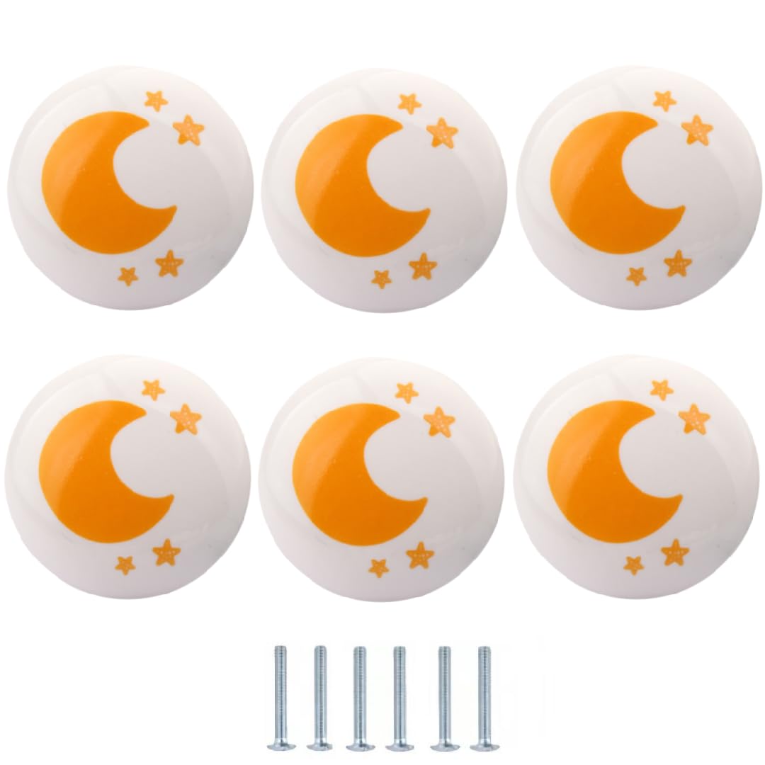 LQZAXSRDR Ceramic Cupboard Drawer Handle Knobs, Ceramic Door Knobs, Drawer Handles 6 Pcs Multicolor Diameter 38mm(Moon)