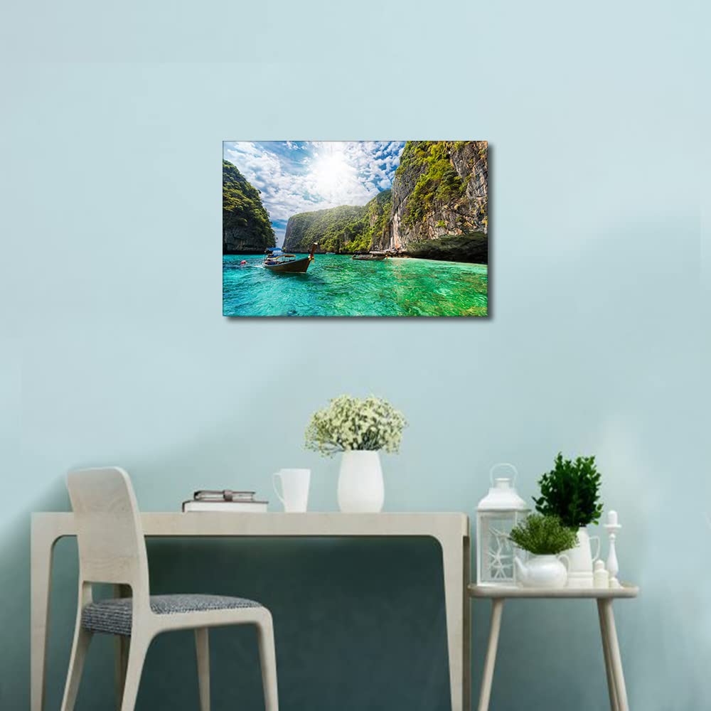 Traditional Boat Losama Bay in Thailand Canvas Art Seaside Seascape Prints for for Living Room Bedroom Beach Painting Framed Wall Art Room Decorations Artwork Ready to Hang (16x24in) - Image 3