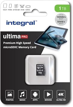 Integral 1TB microSD Card Premium High Speed 4K Video Memory Card - up to 100MB/s Read and 50MB/s Write, UHS-I, U3, Class 10, A1 App Performance - for smartphones, tablets, drones, game consoles