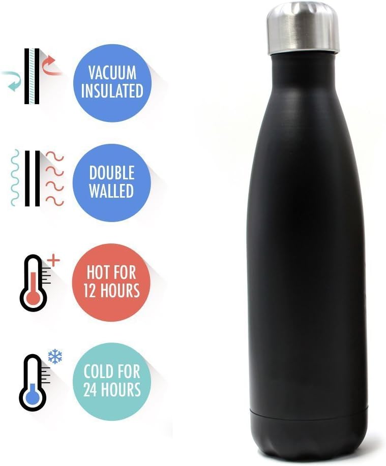 FunnyGuys Customized Engraved Double Walled Stainless Steel Water Bottle Keeps Your Drink Cold or Hot Personalized Wedding Birthday Gifts 17oz