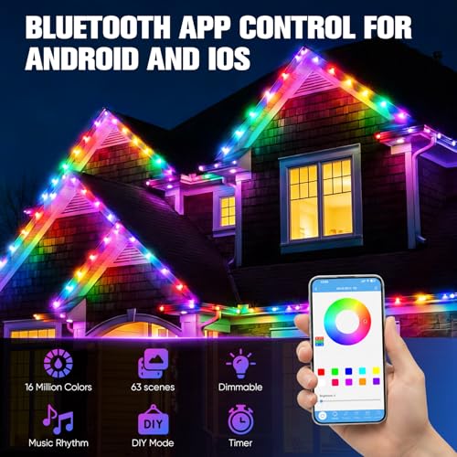 Smart RGB Outdoor Lights for Decor, 200FT Permanent LED Strip Lights Waterproof IP67, with App Remote Voice & Music Sync Control, Color Changing for Eave Christmas Holiday Party Garden - Image 2
