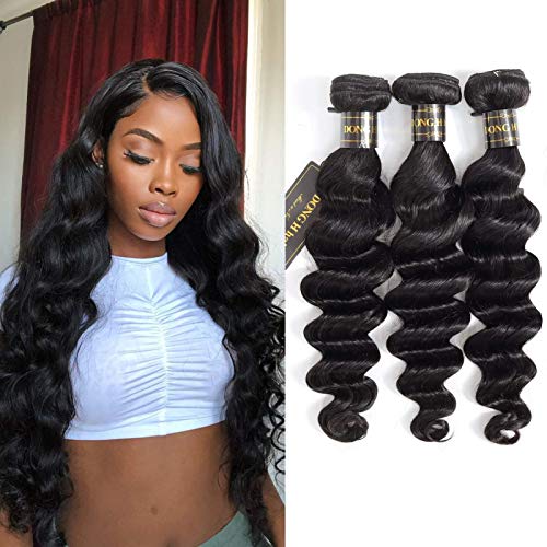 DONG H hair Loose Deep Wave Bundles 100% Unprocessed Peruvian Virgin Human Hair Bundles Loose Wave Bundles Wet and Wavy 3 bundles Human Hair Natural Color Hair Extensions (18"20"22", 3 Bundles)