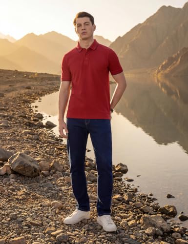 Image of Symbol Premium Men's Cotton Stretch Solid Polo T-Shirt (Regular Fit | Pique Knit)