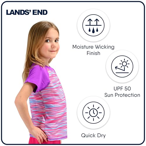 Image of Lands' End Girls' Swim UPF 50+ Short Sleeve Sun Tee Rash Guard Shirt