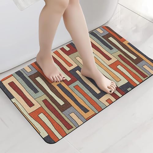 Image of Yellow Weaves 3 Pcs Anti Slip Water Soaking Floor Mat, Water Absorbent Non Slip Bath Mat, Quick Dry Mat for Bathroom, Door Mat for Home, Kitchen, Office, Kitchen (Retro Blocks)