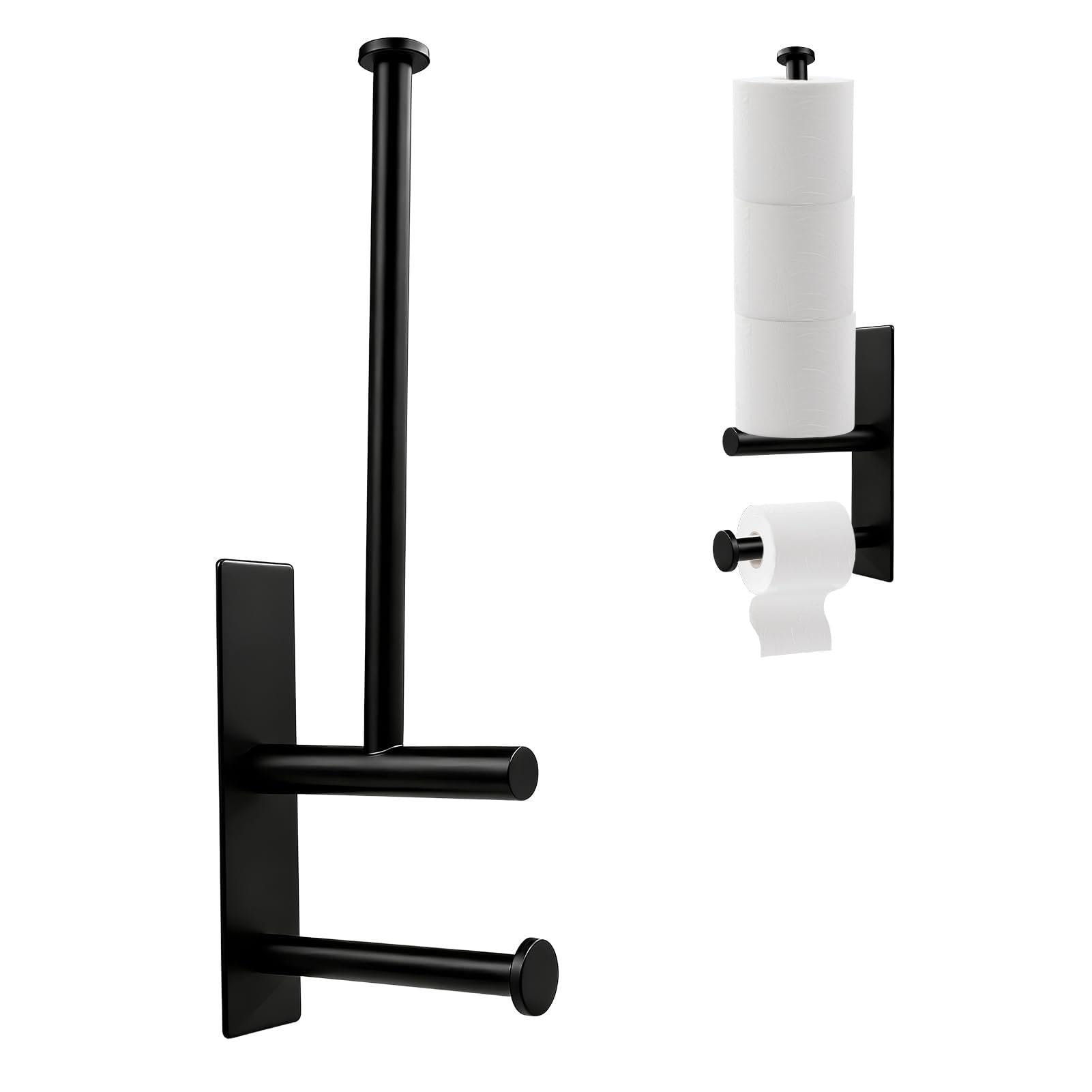 Rankomu Toilet Roll Holder & Storage Wall Mounted, Self Adhesive No Drilling Toilet Paper Holder Storage for 4 Rolls, Space Saving Organiser for Bathroom & Kitchen (Black)