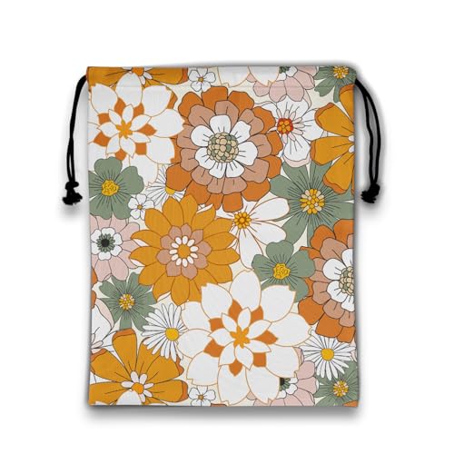Image of Abstract Flowers Drawstring Gym Bag Orange Adjustable Gymnast Gymnastics Grip Bags for Women