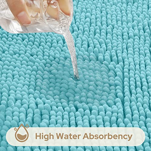HOMEIDEAS 3 Pieces Bath Mat Set, Soft Chenille Bathroom Rugs Mat, 3X Absorbent Spa Shaggy Bath Rugs Set, Machine Washable & Non Slip Bath Mats for Bathroom, Tub, ShowerSpa Blue - Image 4