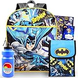 Batman Backpack and Lunch Box Set for Kids Boys ~ 7 Pc Deluxe 16' Batman School Bag, Lunch Bag, Stickers, and More (Batman School Supplies Bundle)