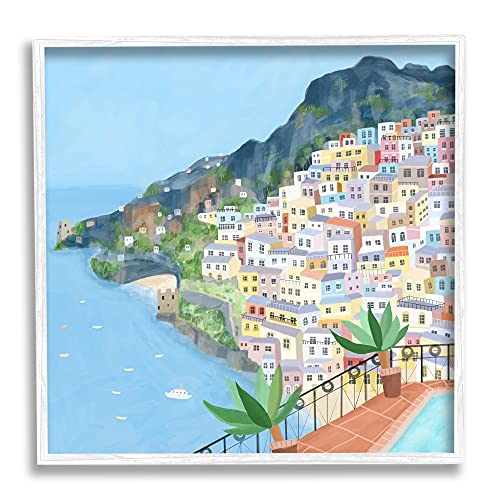 Image of 'Positano Cliffside Coastal City Architecture'| Framed Giclee Art | Stupell Industries | White, 17 x 17 Inches, Easy to Hang and Sturdy, Made in USA, by Carla Daly