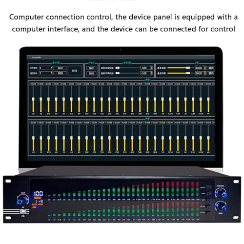 Ecualizador gráfico de 31 bandas, ecualizador digital de audio, ajuste estéreo de agudos, medios y graves, con luz LED de espectro y 10 efectos preestablecidos, para estudio de grabación miniatura 7