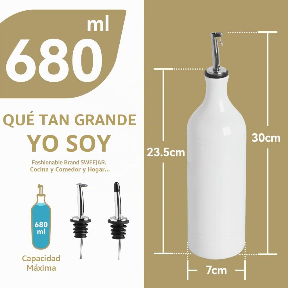 Sweejar Home Botella dispensadora de aceite de oliva de porcelana, aceite opaco que protege el aceite para reducir la oxidación, salsa de soja y otros líquidos, 680 ml (Gris)