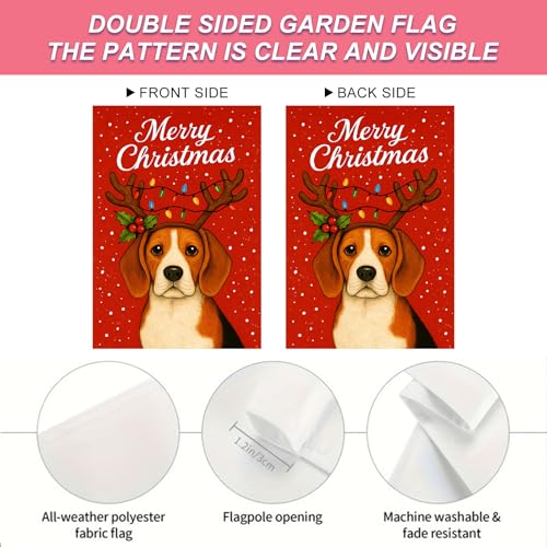 Image of BlissYard Christmas Garden Flag 12x18 Inch Welcome Beagle Dog Outdoor Flag Double Sided Holiday Puppy Yard Banner with Antlers and Holly for Porch Lawn Patio