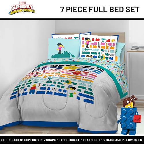 Image of Jay Franco Kids Comforter Set Includes Sheets and Pillow Covers - Soft and Cozy Bed Set for Stylish Room Decor, Official Licensed Bedding, White - LEGO, 7 Piece Full