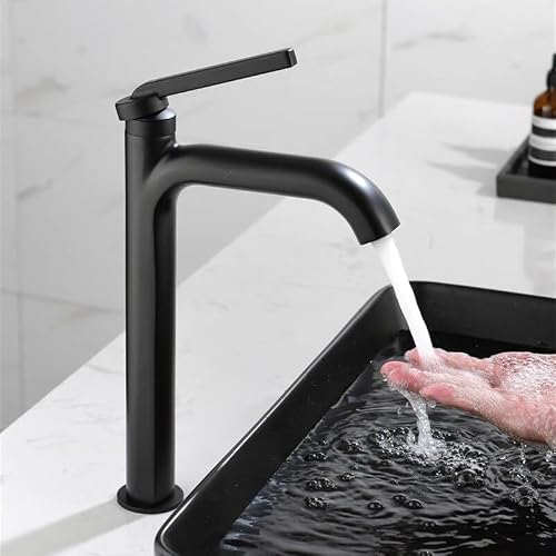 VDOQTLJT Basin Faucet Black Chrome Cold and Hot Brass Mixer Sink Tap Single Lever Deck Mounted Water(Black tall)