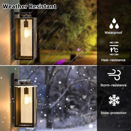 Image of BesLowe 15'' Large Outdoor Wall Lights, Porch Lights Black with Gold Trim
