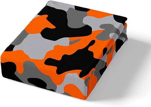 Miniatura 4 de Juego de ropa de cama de camuflaje para niños, funda de edredón de camuflaje militar, para niñas, naranja, negro, gris, funda de edredón para