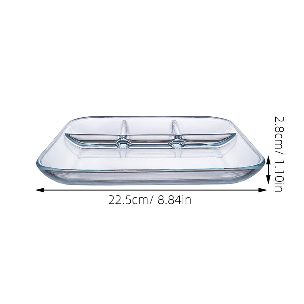 Toyvian 1pc Plateau-repas Compartimenté en Verre Trempé Carré Résistant la Chaleur, Assiette de Collation Solide pour Usage Domestique