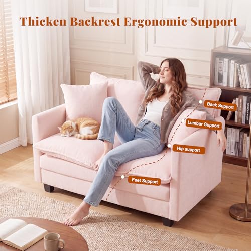Image of 50'' Loveseat Sofa Cloud Sofa Couch, Modern Loveseats 2 Seat Couch 27 inch Deep Seat with 2 Pillows for Small Spaces Apartment Studio Office Bedroom Living Room, Pink