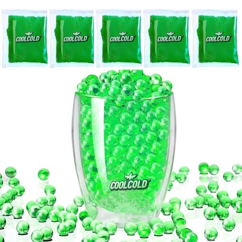 Image of COOLCOLD Gel Blaster Refill Ammo - 50,000 Rounds of 7-8mm Non-Toxic Water Beads for Gel Guns - Safe for Adults 15+ - Transparent Blue Gel Bullets - Pack of 5 - Also Ideal as Home Decor Vase (Green)