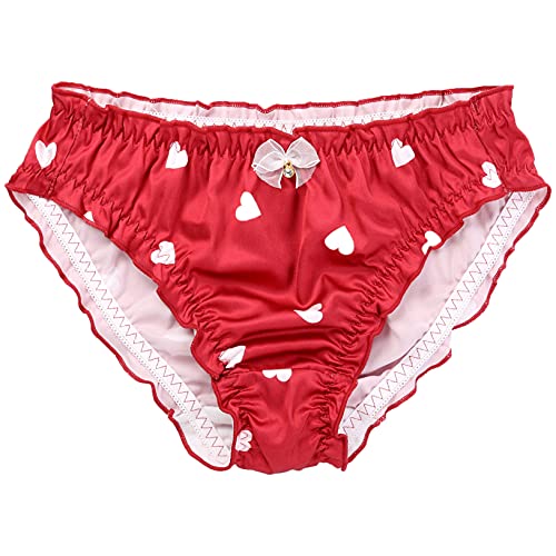 Freebily Homme Dentelle String sous-vêtement À Volants Satin Slip Tanga Zip Entrejambe Culotte Sissy Lingerie High Cut Briefs Underwear M-XXL Rouge XL