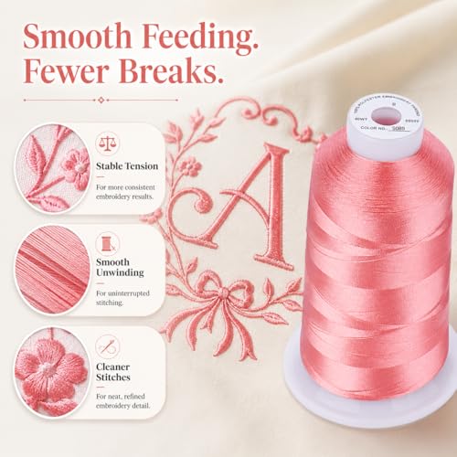 Image of Simthread 5000M 40WT Polyester Embroidery Thread, Light Coral Pink S089 | 5000M 40WT polyester thread feeds smoothly for machine embroidery, monograms, logos, patches and quilting.