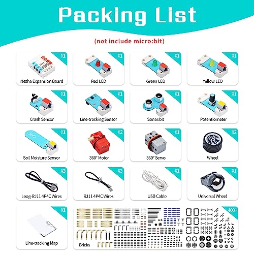 ELECFREAKS microbit Nezha Inventor Kit Planet X Starter Sensors with 40+ Learning Projects and 400+ Bricks, Micro:bit NeZha Expansion Board with 900mAh Lithium Battery(Without Micro:bit) - Image 7