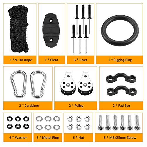 KKmoon Kit de carrinho de âncora com anel de amarração de roldana de grampo de corda para caiaques e