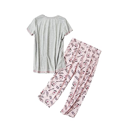 Yijiu Women's Short Sleeve Tops And Capri Pants Cute Cartoon Print Pajama Sets #TOP1