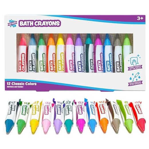 Tub Works® Smooth™ Bath Crayons Bath Toy, 12 Pack | Nontoxic, Washable Bath Crayons for Toddlers & Kids | Unique Formula Draws Smoothly & Vividly on Wet & Dry Tub Walls | Hexagon Grip Bathtub Crayons