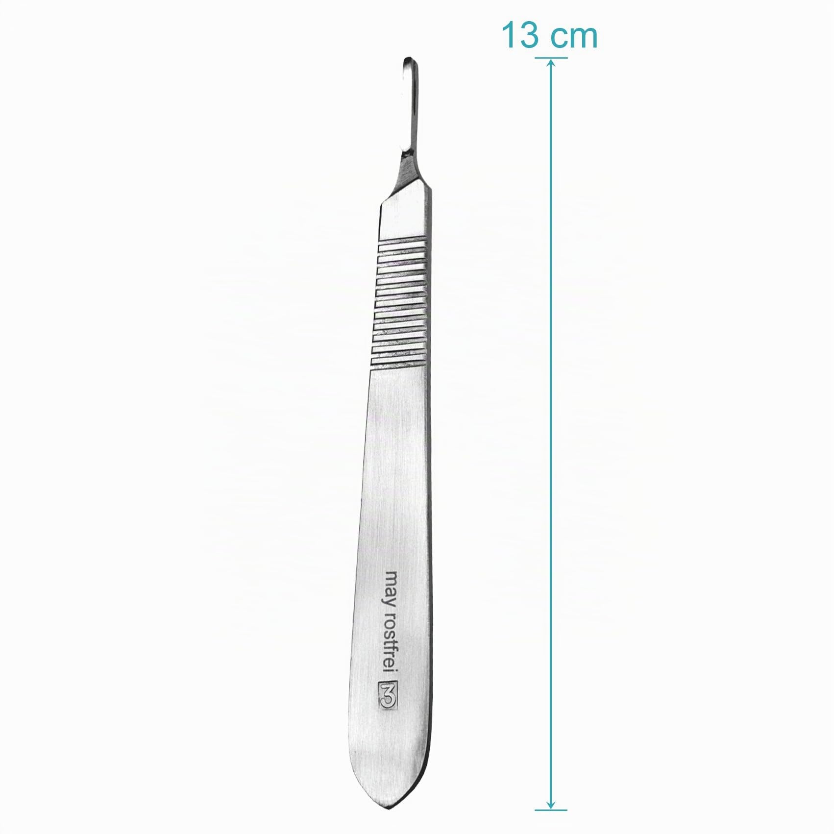 Set avec 100 x lames de scalpel N° 13 - Lame stérile en acier au carbone et 1 x manche de scalpel Figure N° 3 en acier inoxydable