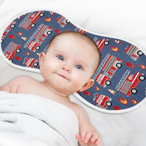 Muslin Burp Cloths for Baby Boys and Girls - 2-Pack Ultra Absorbent Fire Trucks Muslin Washcloths, Newborn Towel, Milk Spit Up Rags, Burp Cloth Bibs for Unisex, 22 x 11 Inch4