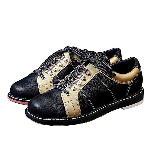VEACAM Mens Bowling Trainers, Bowls Sneakers for Men Fashion Leather Bowls Sport Fitness Shoes,Black,10