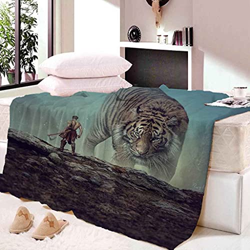 Couverture polaire tigre plaid flanelle chaude 150x200cm pour lit et canapé