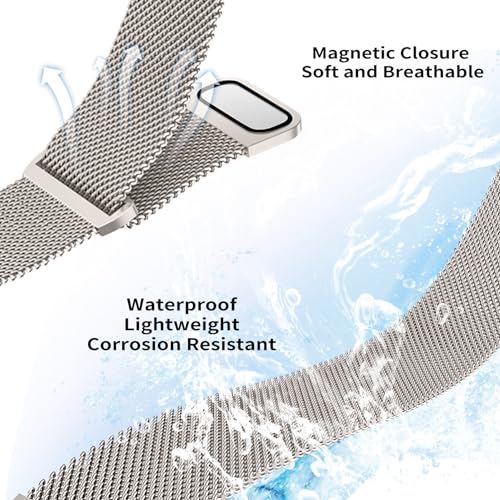 Magnetic Band for Women Compatible with Apple Watch Band 38mm 40mm 41mm 42mm 44mm 45mm 46mm Milanese Stainless Steel Loop with Bling Protective Case, Dressy Metal Strap Replacement iWatch Band