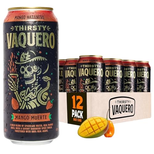 Image of Thirsty Vaquero, Mango Habanero Flavored soda (Mango Muerte), Mexican-inspired soda, Real Fruit Juice & Savory Spices, Made with Organic Agave, Low Calorie, Natural Juice, 16 oz Cans, 12-Pack