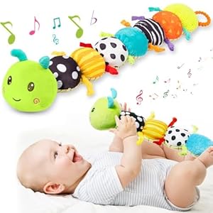 Baby Toys 0-6 Months – Soft Caterpillar Toy with Music & Rattle, Newborn Tummy Time Toys & Sensory Toys, Crinkle Rattle Plush Musical Animal for Infants, Early Development Gifts for Boys & Girls