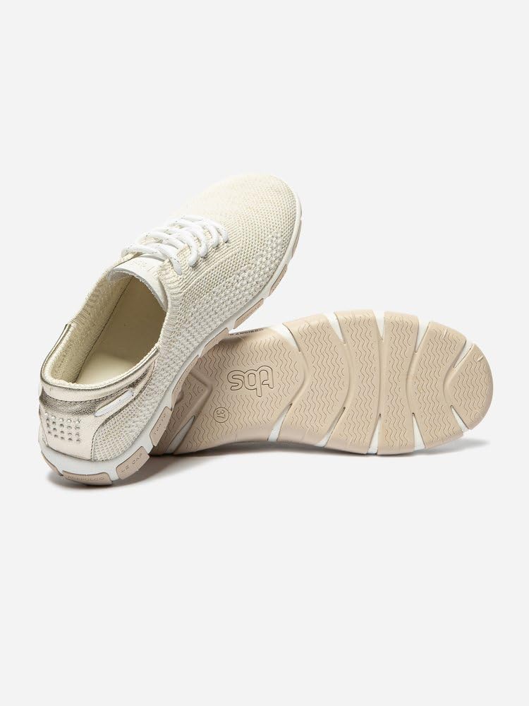 TBS Jazaria Segelschuh, Tennis Knit Eco PET, Chine Blanc + Gold, Wechselfußbett, H7L97 Weiß
