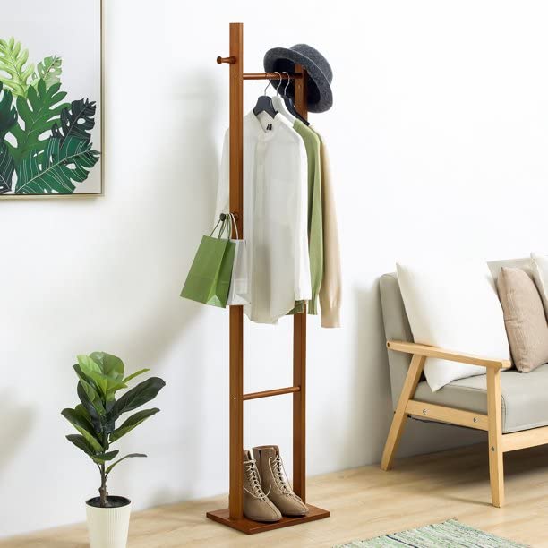 Image of Ash & Roh Coat Rack Freestanding, Modern Standing Coat Stand Hanging for Jacket, Hat, Cloth, Purse, Hand-Bag - Hall Tree Entry Way, Farmhouse (Walnut, 92-3)