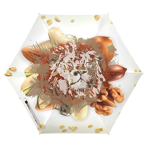 Lion Art Chocolat Parapluie Pliant À Fermeture Automatique Protection UV pour Enfants Filles Plage Femmes
