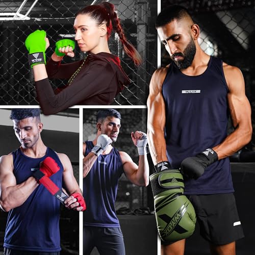 Image of WYOX Gel Boxing Hand Wraps Inner Gloves for Men & Women - 80cm /31inch Quick Wrist Strap, Padded Knuckle Support, Fingerless MMA Muay Thai Kickboxing Wraps for Training, Punching & Martial Arts