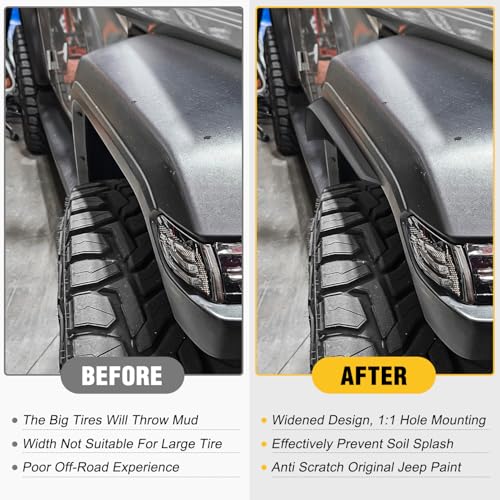 Image of Nilight Fender Flares Extensions Set fit for 2018 2019 2020 2021 2022 2023 2024 2025 2026 Wrangler JL and JLU Unlimited 2 /4 Doors (Only for High Wheel Arches) Off-Road Widened Front Rear Flat 4 PCS