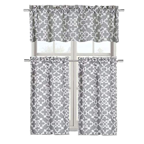 GoodGram Ultra Luxurious Grey Shabby 3 Piece Kitchen Curtain Tier & Valance Set