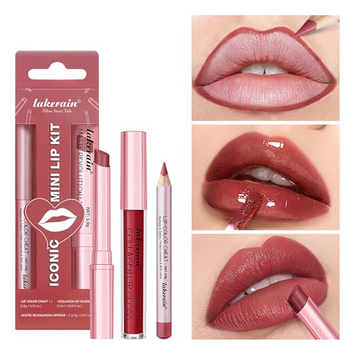 Kit de Maquillaje Waterproof de 3PCS de Labial Líquido Mate, Bálsamo Labial Hidratante de Color Rosa, Brillo Labial con Colágeno para Labios Secos (# 02) - imagen 2
