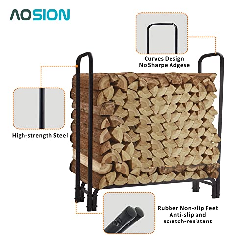 Aosion 4Ft Firewood Rack Outdoor Firewood Storage Rack Heavy Duty Log Rack Wook Rack For Patio Deck Log Storage Stand Steel Tubular Wood Pile Racks Indoor Fireplace Tool #TOP5