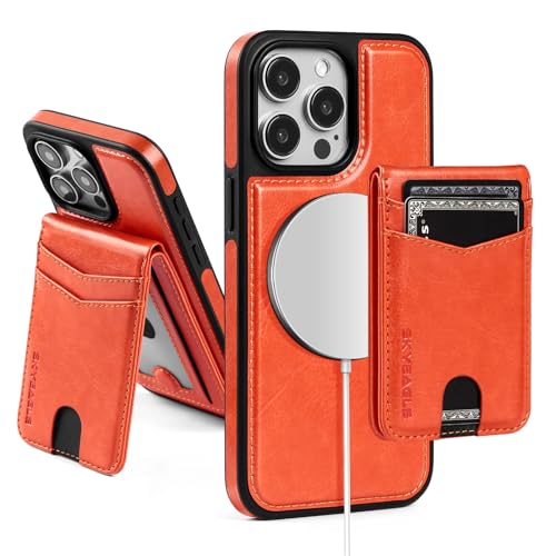 Étui portefeuille amovible iPhone 15 Pro Max orange en cuir