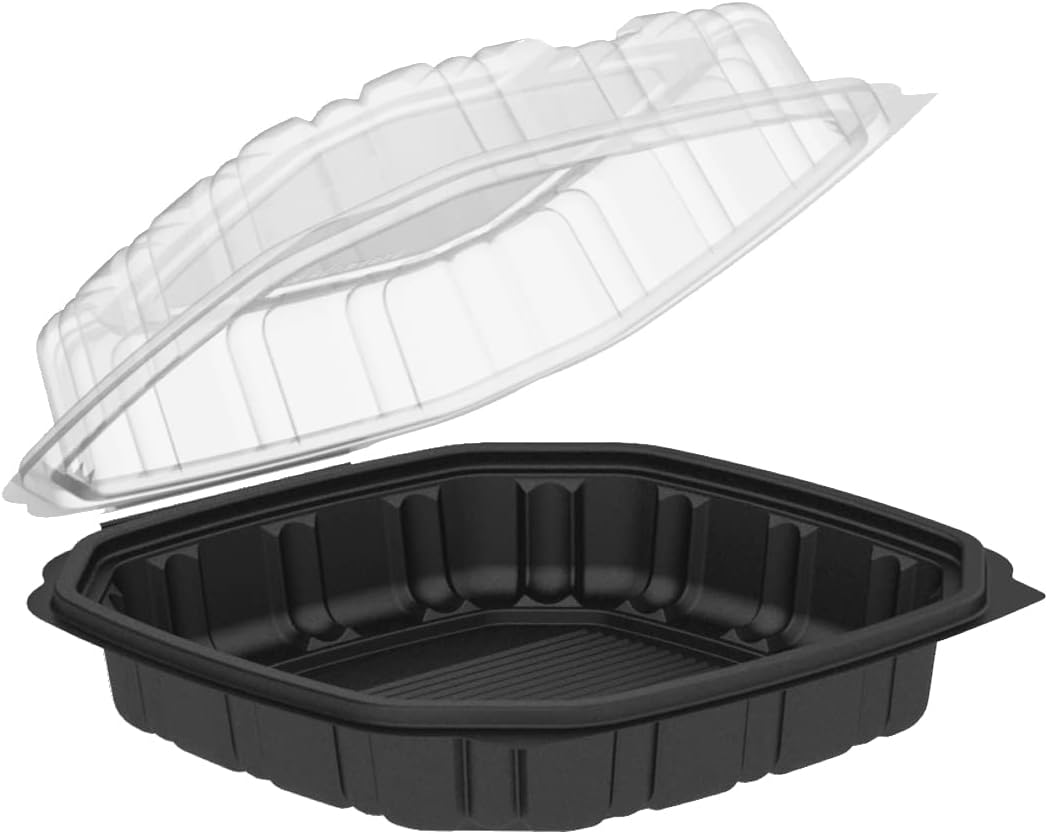 Anchor Packaging 9" x 9" 1-Compartment Black Take Out Container with Hinged Lid | 120/Case (120 CT)