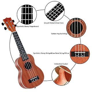 EASTROCK Ukulélé soprano pour débutant en bois de sapele de 21″ avec sac épais, accordeur, sangle, corde de carbone, chiffon de nettoyage - Les Beatles, Paul McCartney, John Lennon, RIngo Starr, George Harrison EASTROCK Ukulélé soprano pour débutant en bois de sapele de 21" avec sac épais, accordeur, sangle, corde de carbone, chiffon de nettoyage – Image 3
